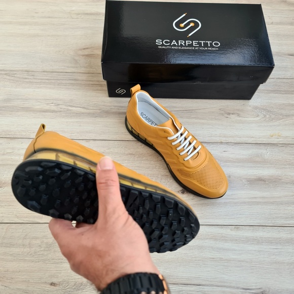 Mustard Yellow Leather Sneakers for Men - Picture 4 of 4